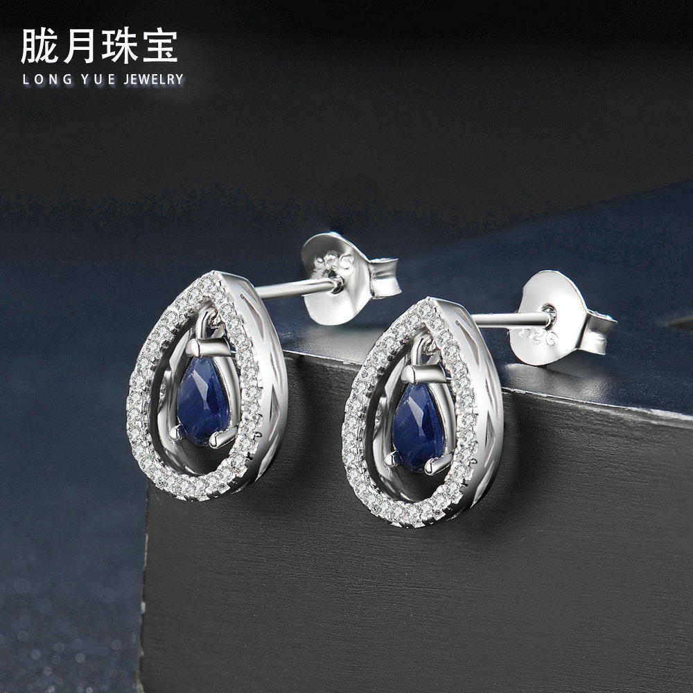 S925純銀鑲嵌天然黑藍寶石耳釘 跨境貨源，工廠直供的珠寶批發新機遇